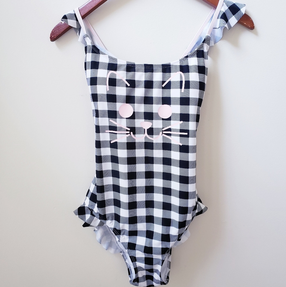 Hot Topic Black and White Checkered Cat One Piece Swimsuit
